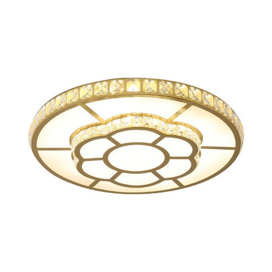 Minimalist Gold Acrylic Led Flush Mount Ceiling Lamp With Crystal Block Deco - Warm/White Light