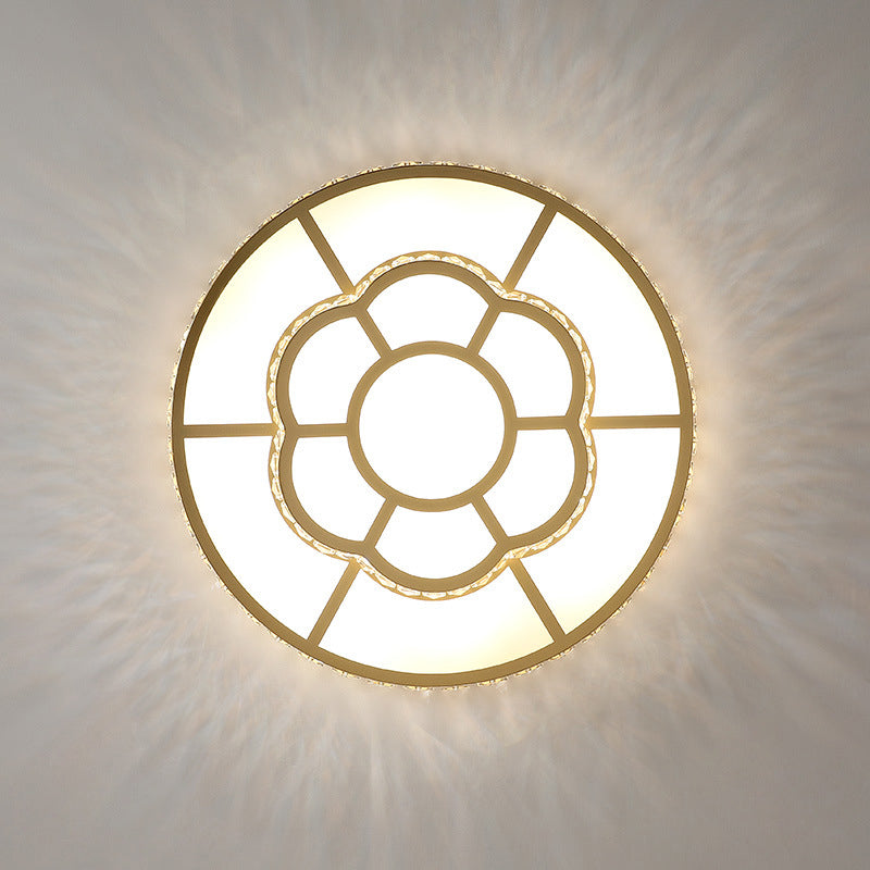 Minimalist Gold Acrylic LED Flush Mount Ceiling Lamp with Crystal Block Deco - Warm/White Light