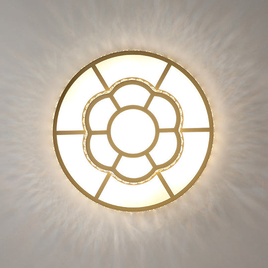 Minimalist Gold Acrylic LED Flush Mount Ceiling Lamp with Crystal Block Deco - Warm/White Light