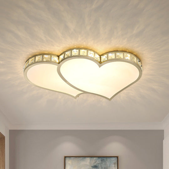 Heart Crystal LED Flush Lamp - Gold Ceiling Mount with Warm/White Light