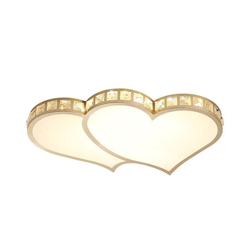 Heart Crystal LED Flush Lamp - Gold Ceiling Mount with Warm/White Light