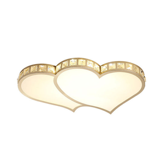 Heart Crystal LED Flush Lamp - Gold Ceiling Mount with Warm/White Light