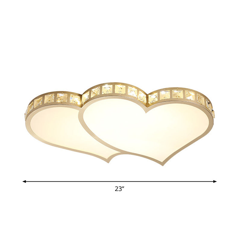 Heart Crystal LED Flush Lamp - Gold Ceiling Mount with Warm/White Light