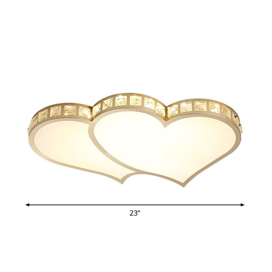 Heart Crystal LED Flush Lamp - Gold Ceiling Mount with Warm/White Light
