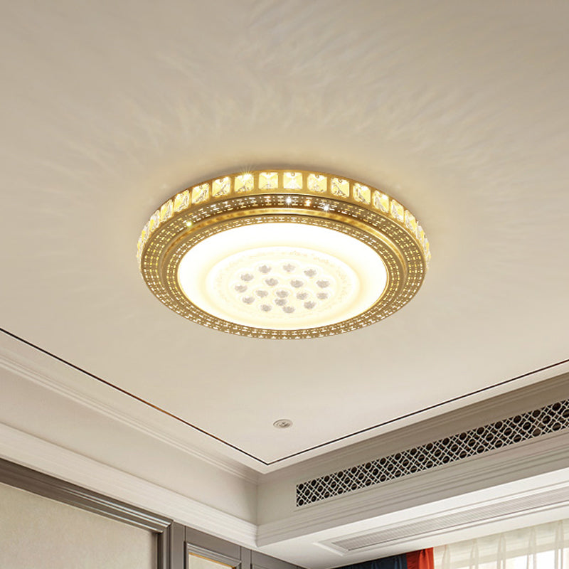 16/19.5 W Led Gold Flush Mount Light With Crystal Shade For Parlor Ceiling Lighting / 16
