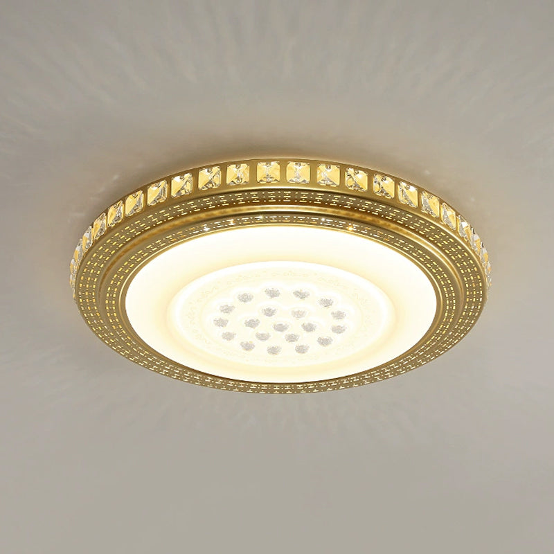 16"/19.5" W LED Gold Flush Mount Light with Crystal Shade for Parlor Ceiling Lighting