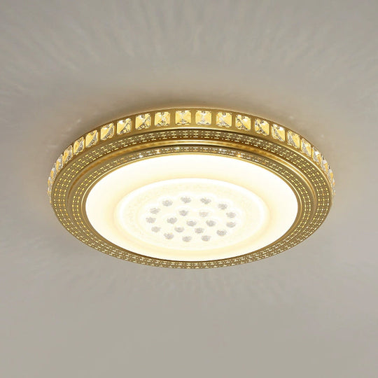 16"/19.5" W LED Gold Flush Mount Light with Crystal Shade for Parlor Ceiling Lighting
