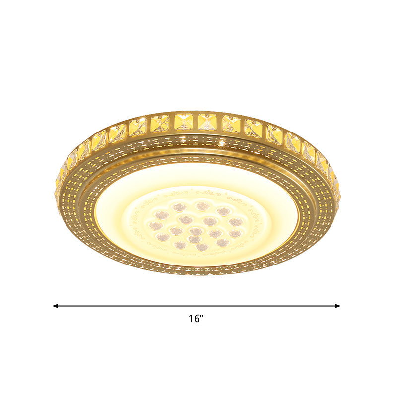 16"/19.5" W LED Gold Flush Mount Light with Crystal Shade for Parlor Ceiling Lighting