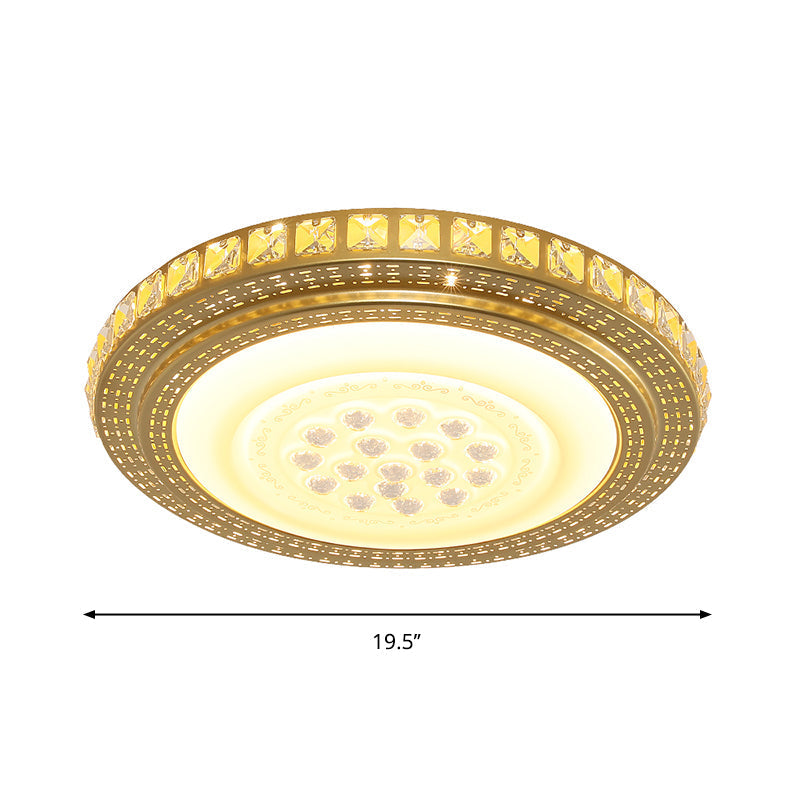 16"/19.5" W LED Gold Flush Mount Light with Crystal Shade for Parlor Ceiling Lighting
