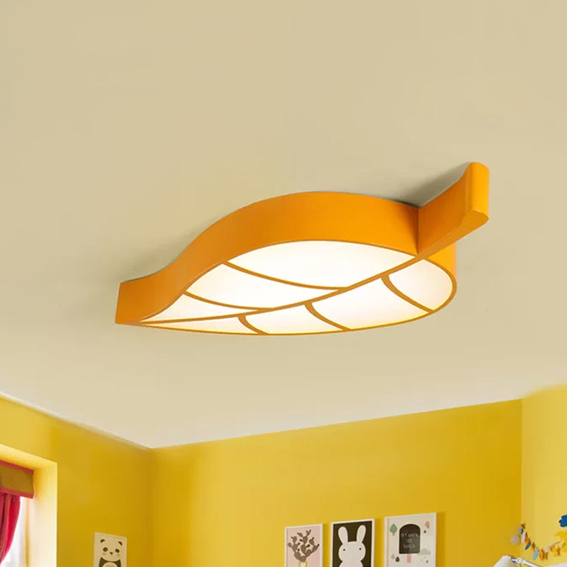 Leaf-Shaped Flush Mount Acrylic LED Ceiling Lamp for Kids' Bedroom in Red/Yellow/Blue