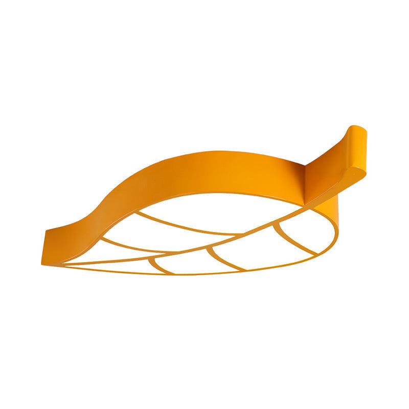 Leaf-Shaped Flush Mount Acrylic Led Ceiling Lamp For Kids Bedroom In Red/Yellow/Blue