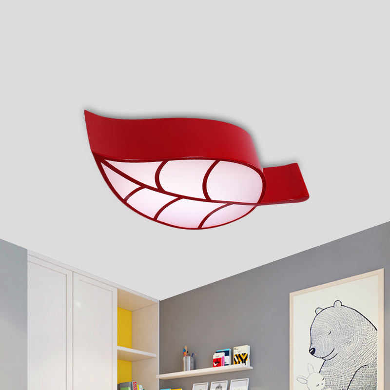 Leaf-Shaped Flush Mount Acrylic LED Ceiling Lamp for Kids' Bedroom in Red/Yellow/Blue