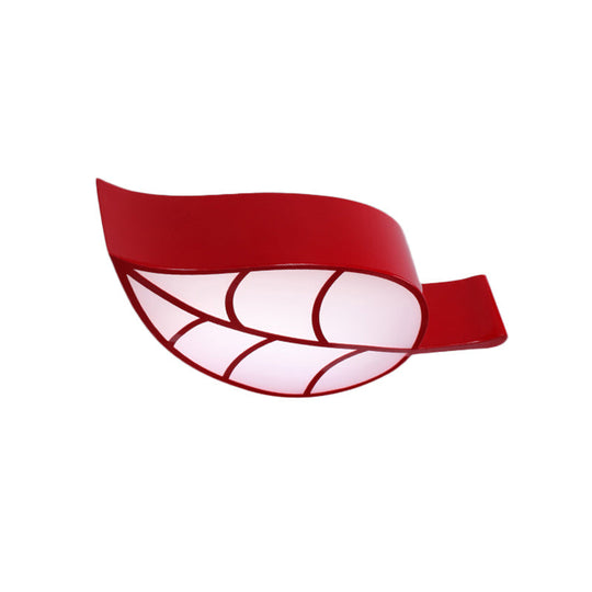 Leaf-Shaped Flush Mount Acrylic Led Ceiling Lamp For Kids Bedroom In Red/Yellow/Blue