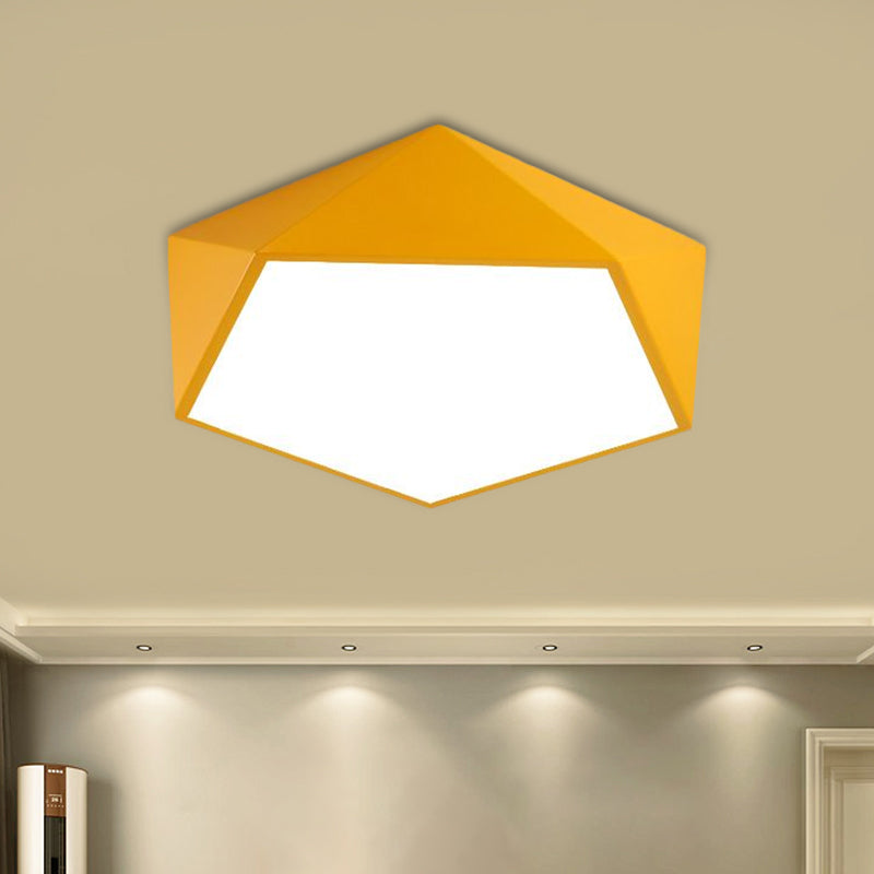 Childrens Pentagon Flushmount Led Ceiling Light Fixture In Red/Yellow/Blue Acrylic Yellow