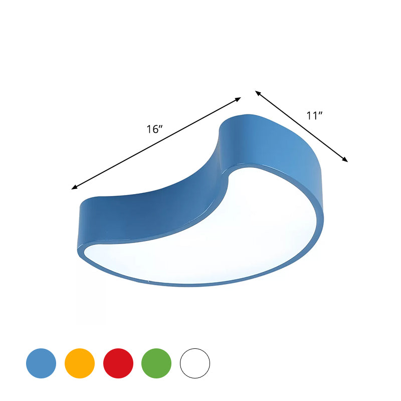 Semi-Moon LED Acrylic Flush Mount Ceiling Fixture for Kids' Leisure Area - White/Red/Yellow Lighting