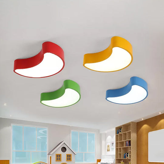 Semi-Moon Led Acrylic Flush Mount Ceiling Fixture For Kids Leisure Area - White/Red/Yellow Lighting