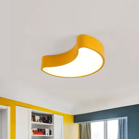 Semi-Moon LED Acrylic Flush Mount Ceiling Fixture for Kids' Leisure Area - White/Red/Yellow Lighting