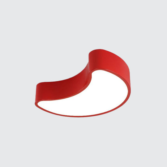 Semi-Moon Led Acrylic Flush Mount Ceiling Fixture For Kids Leisure Area - White/Red/Yellow Lighting