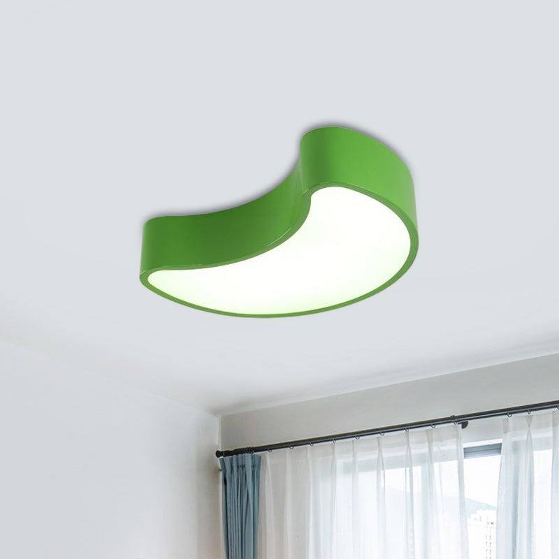 Semi-Moon LED Acrylic Flush Mount Ceiling Fixture for Kids' Leisure Area - White/Red/Yellow Lighting