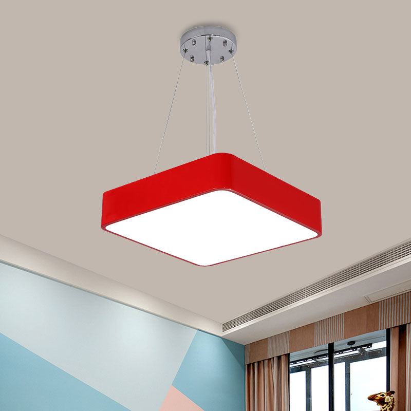 Nordic Style Led Kindergarten Chandelier: Square Acrylic Pendant Light In Yellow/Red/Blue