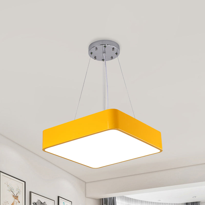 Nordic Style Led Kindergarten Chandelier: Square Acrylic Pendant Light In Yellow/Red/Blue