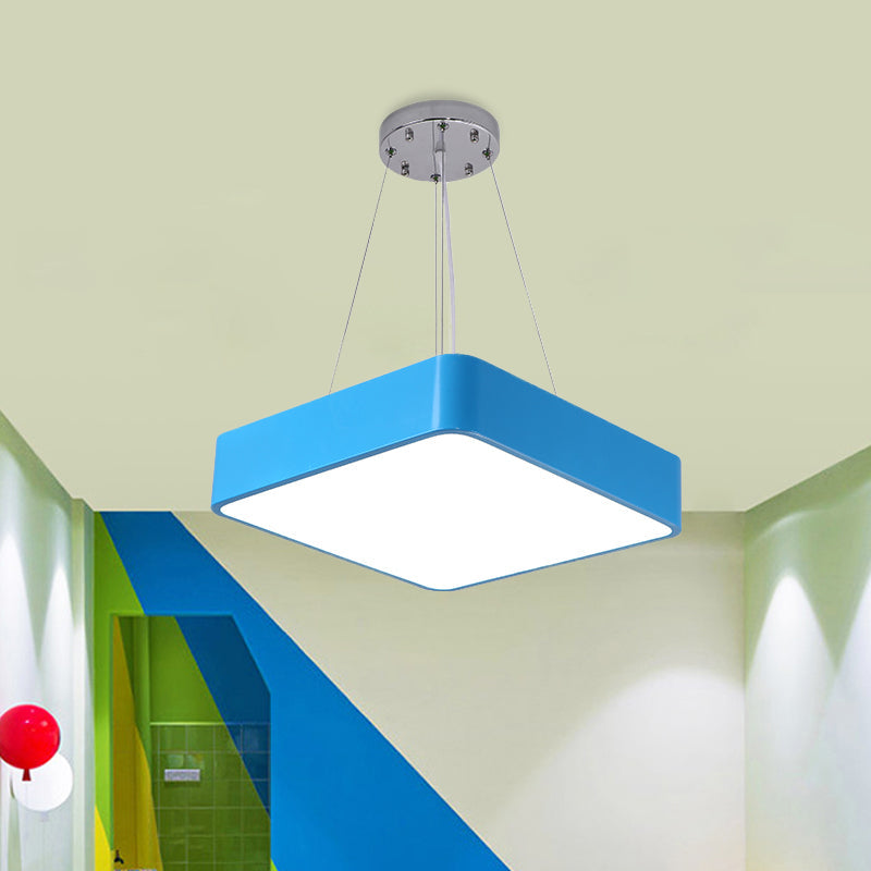 Nordic Style Led Kindergarten Chandelier: Square Acrylic Pendant Light In Yellow/Red/Blue Blue