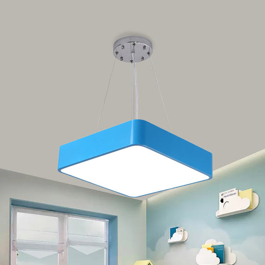 Nordic Style Led Kindergarten Chandelier: Square Acrylic Pendant Light In Yellow/Red/Blue