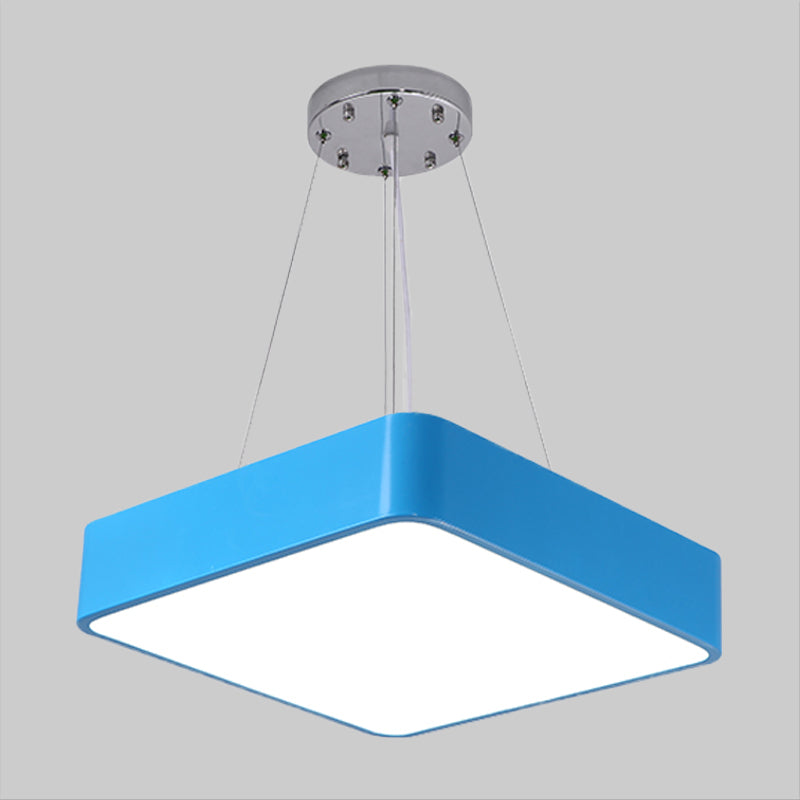 Nordic Style Led Kindergarten Chandelier: Square Acrylic Pendant Light In Yellow/Red/Blue