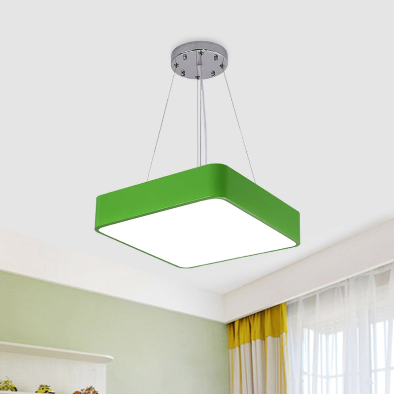 Nordic Style Led Kindergarten Chandelier: Square Acrylic Pendant Light In Yellow/Red/Blue