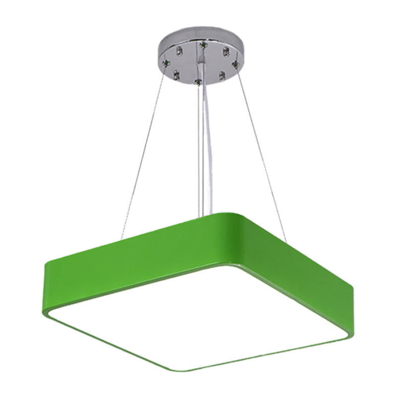 Nordic Style Led Kindergarten Chandelier: Square Acrylic Pendant Light In Yellow/Red/Blue