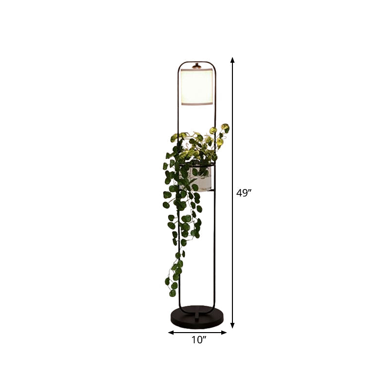 Modern Black Fabric Drum Floor Lamp With Clear Glass Pot Deco - 1/2-Light Lighting For Warehouses