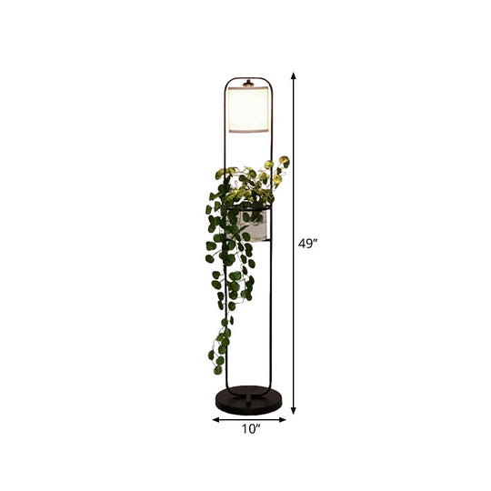 Modern Black Fabric Drum Floor Lamp With Clear Glass Pot Deco - 1/2-Light Lighting For Warehouses
