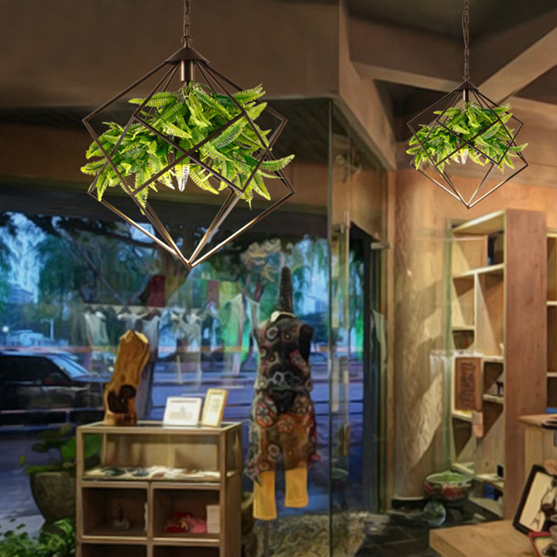 Suspension en forme de cage en fer Black Diamond - Plante de salon de thé de ferme, 1 tête - 16,5"/19"/21,5" L