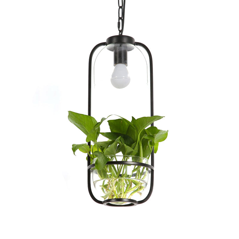 Modern Iron Farmhouse Led Pendant Lamp With Plant Pot - Black/White/Gold Warm/White Light Black /