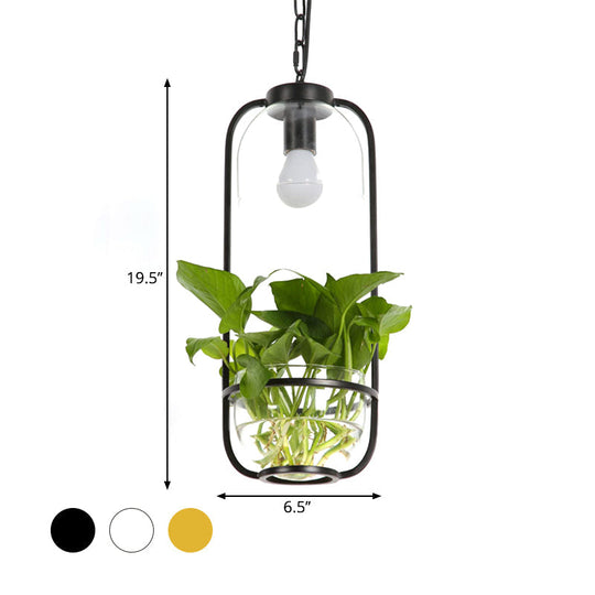 Lampe suspendue à LED de style ferme en fer noir/blanc/doré avec éclairage chaud/blanc et pot de fleurs