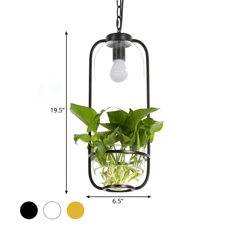 Modern Iron Farmhouse Led Pendant Lamp With Plant Pot - Black/White/Gold Warm/White Light