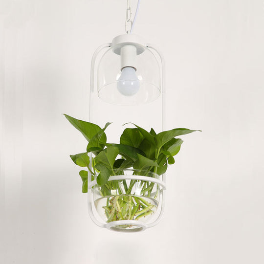 Lampe suspendue à LED de style ferme en fer noir/blanc/doré avec éclairage chaud/blanc et pot de fleurs