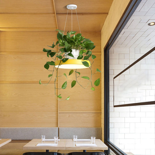 Brooklyn - Luminaire suspendu rond Macaron à LED en acrylique noir/gris/blanc avec pot de fleurs supérieur