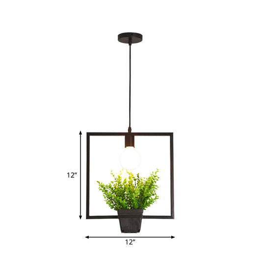Luminaire suspendu pour plante unique - Lampe suspendue rustique en fer noir (triangle/carré/ovale)