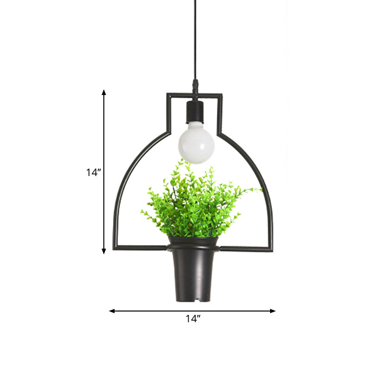 Luminaire suspendu pour plante unique - Lampe suspendue rustique en fer noir (triangle/carré/ovale)