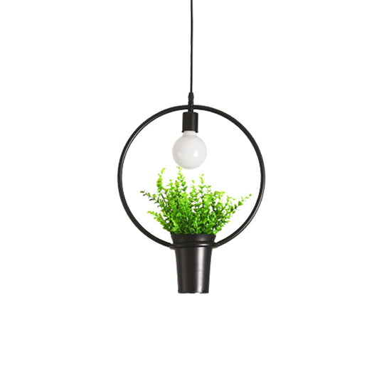 Luminaire suspendu pour plante unique - Lampe suspendue rustique en fer noir (triangle/carré/ovale)
