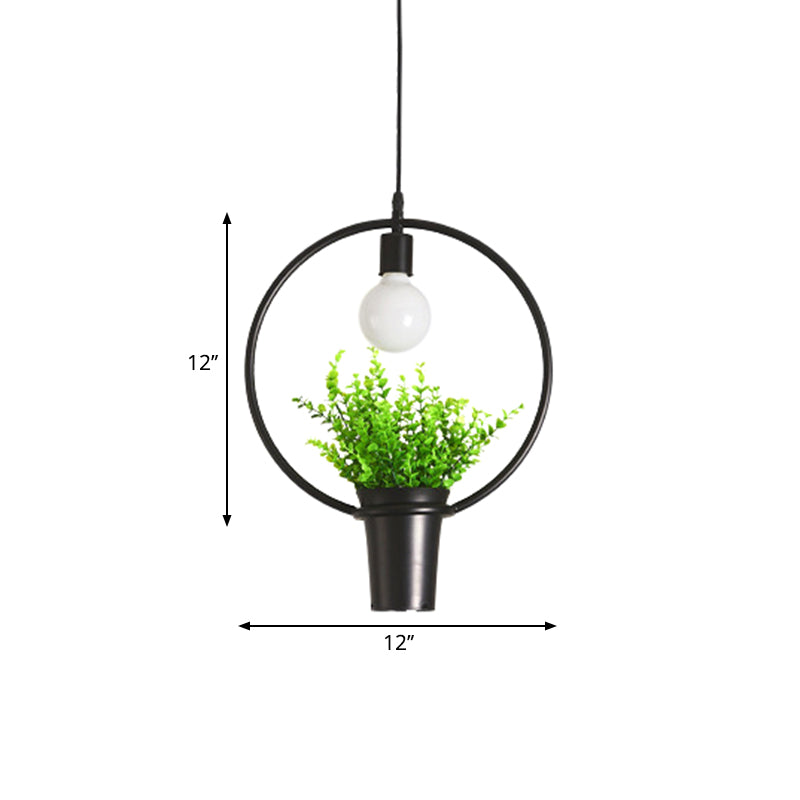 Luminaire suspendu pour plante unique - Lampe suspendue rustique en fer noir (triangle/carré/ovale)
