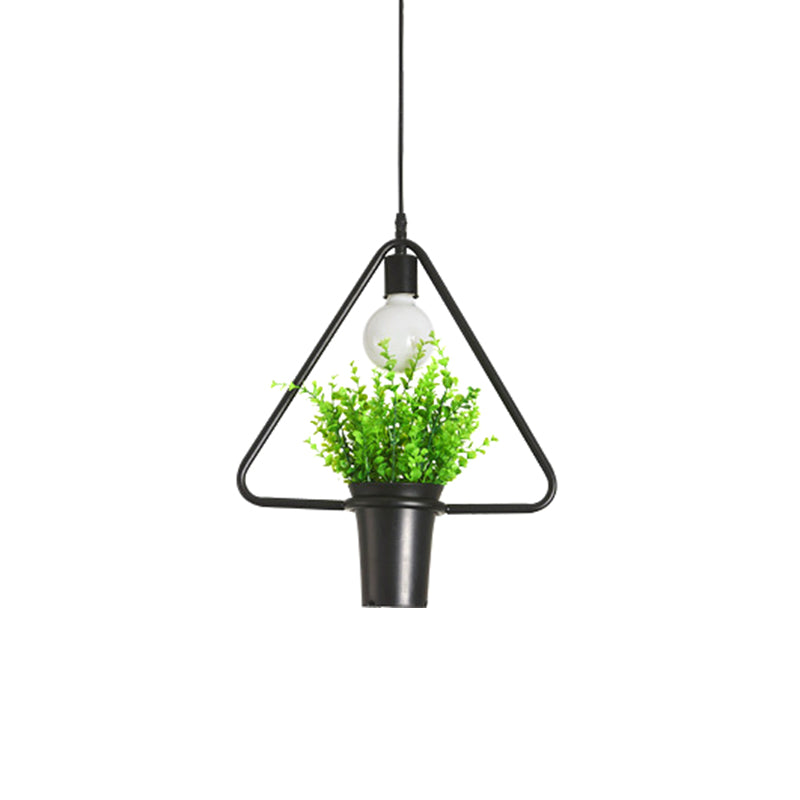 Luminaire suspendu pour plante unique - Lampe suspendue rustique en fer noir (triangle/carré/ovale)