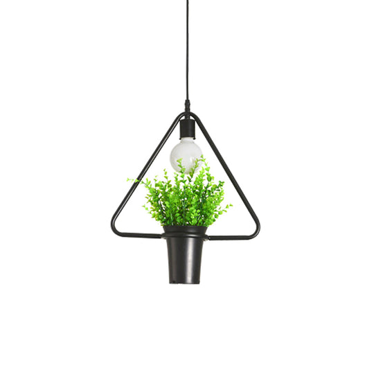 Luminaire suspendu pour plante unique - Lampe suspendue rustique en fer noir (triangle/carré/ovale)