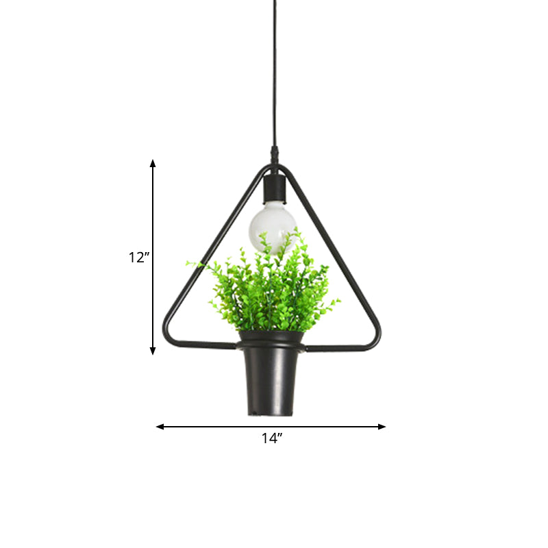 Luminaire suspendu pour plante unique - Lampe suspendue rustique en fer noir (triangle/carré/ovale)