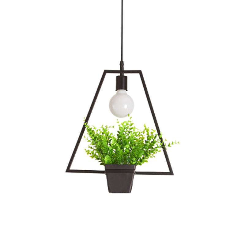 Luminaire suspendu pour plante unique - Lampe suspendue rustique en fer noir (triangle/carré/ovale)
