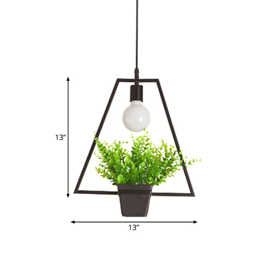 Luminaire suspendu pour plante unique - Lampe suspendue rustique en fer noir (triangle/carré/ovale)