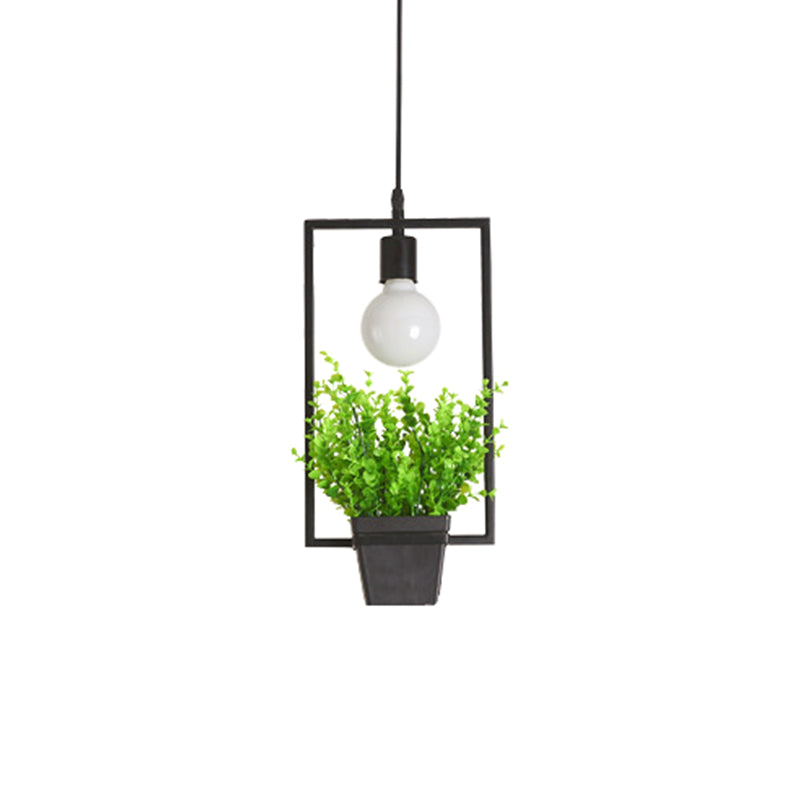 Luminaire suspendu pour plante unique - Lampe suspendue rustique en fer noir (triangle/carré/ovale)