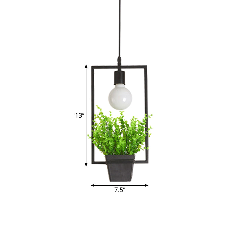 Luminaire suspendu pour plante unique - Lampe suspendue rustique en fer noir (triangle/carré/ovale)