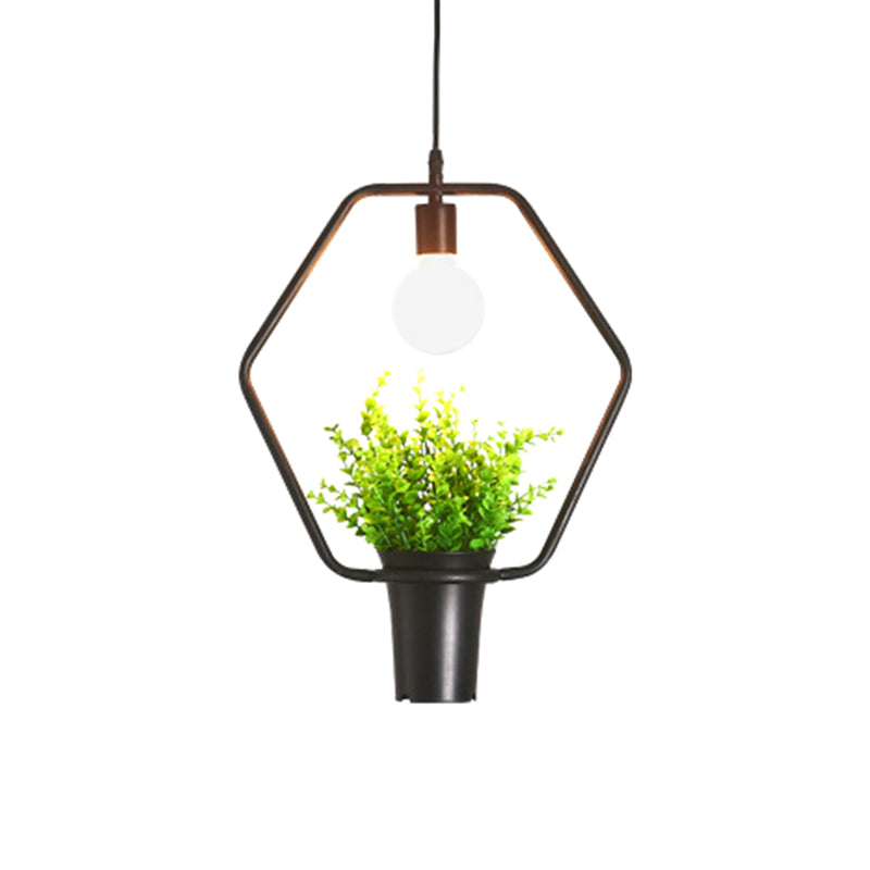 Luminaire suspendu pour plante unique - Lampe suspendue rustique en fer noir (triangle/carré/ovale)